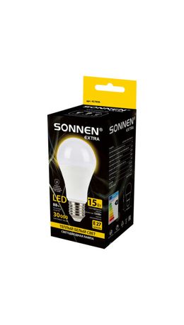 Лампа светодиодная SONNEN EXTRA, 15 (130) Вт, Е27, груша, теплый белый, 30000 ч, LED A60-15W-2700-Е27, 457896