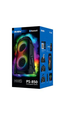 Колонка портативная SVEN PS-850, 100 Вт, TWS, Bluetooth, FM, USB, microSD, LED-дисплей, черная, SV-022679