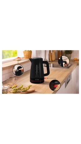 Чайник BOSCH TWK3M123, 1,7 л, 2400 Вт, закрытый нагревательный элемент, пластик, черный