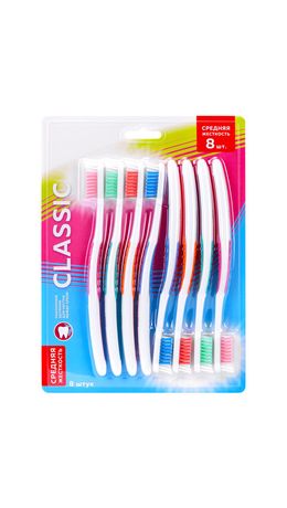 Зубная щетка средней жесткости CLASSIC, КОМПЛЕКТ 8 шт., LAIMA DENT, 609314