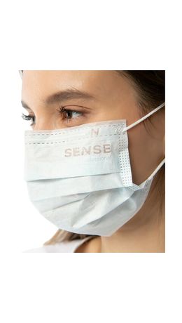 Маски медицинские SENSE одноразовые КОМПЛЕКТ 50 штук короб, 3-х слойные, мельтблаун, голубые