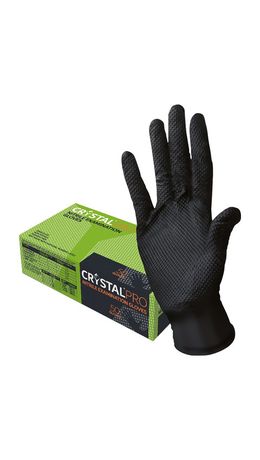 Перчатки нитриловые смотровые с текстурой CRYSTAL PRO, 25 пар (50 шт.), размер M (средний), черные, CR-BL-01