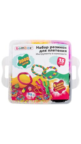 Набор резинок для плетения украшений 3 000 шт., 15 цветов, бокс, бусины, станок, BAMBOX (БАМБОКС), 665976
