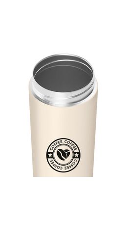 Термокружка 380 мл JOYLUX (ДЖОЙЛЮКС) CLASSIC COFFEE, нержавеющая сталь SUS304, бежевый с принтом, 700273