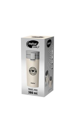 Термокружка 380 мл JOYLUX (ДЖОЙЛЮКС) CLASSIC COFFEE, нержавеющая сталь SUS304, бежевый с принтом, 700273