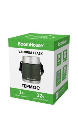 Термос 1 л для еды/напитков с широким горлом, BOOMHOUSE (БУМХАУС) RIBBED, контейнер, нержавеющая сталь SUS304, 700322