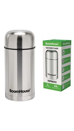 Термос 1 л для еды/напитков с широким горлом, BOOMHOUSE (БУМХАУС) WIDE, нержавеющая сталь SUS304, серебристый, 700320