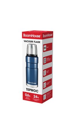 Термос 0,6 л, BOOMHOUSE (БУМХАУС) DARKBLUE, нержавеющая сталь SUS304, молотковая эмаль, крышка/кружка, синий, 700309