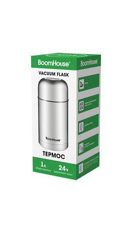 Термос 1 л для еды/напитков с широким горлом, BOOMHOUSE (БУМХАУС) WIDE, нержавеющая сталь SUS304, серебристый, 700320