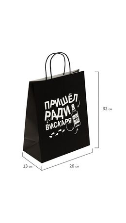 Пакет подарочный (1 штука) 26х13х32 см (L) "Пришел ради вискаря!", крафт, ЗОЛОТАЯ СКАЗКА, 700842