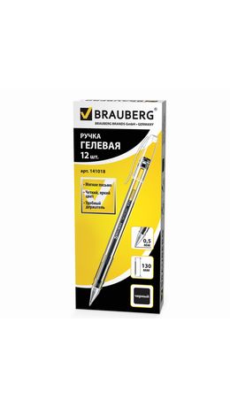 Ручка гелевая BRAUBERG "Jet", корпус прозрачный, узел 0,5 мм, линия 0,35 мм, черная, 141018