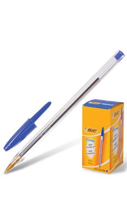 Ручка шариковая BIC "Cristal", корпус прозрачный, узел 1 мм, линия 0,32 мм, синяя, 847898