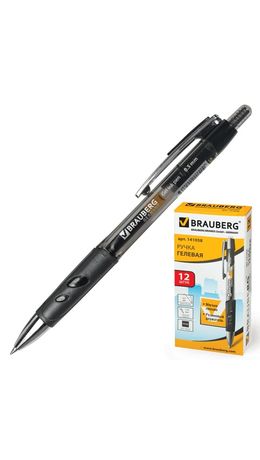 Ручка гелевая автоматическая BRAUBERG "Officer", корпус тонированный черный, узел 0,5 мм, линия 0,35 мм, черная, 141058