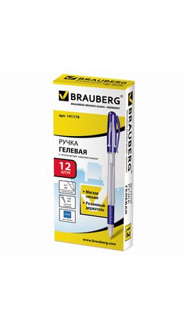 Ручка гелевая BRAUBERG "Geller", игольчатый узел 0,5 мм, линия 0,35 мм, резиновый упор, синяя, 141179