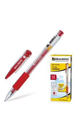 Ручка гелевая BRAUBERG "Number One", узел 0,5 мм, линия 0,35 мм, резиновый упор, красная, 141195