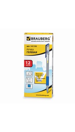Ручка гелевая BRAUBERG "Number One", узел 0,5 мм, линия 0,35 мм, резиновый упор, синяя, 141193