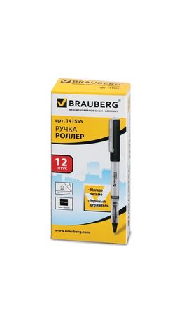 Ручка-роллер BRAUBERG "Flagman", корпус серебристый, хромированные детали, узел 0,5 мм, линия 0,3 мм, черная, 141555