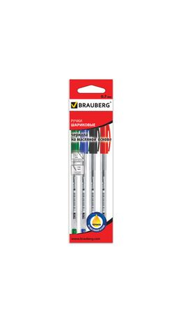 Ручки шариковые масляные BRAUBERG, набор 4 шт., "Rite-Oil", узел 0,7 мм, линия 0,35 мм, (синяя, черная, красная, зеленая), 142150