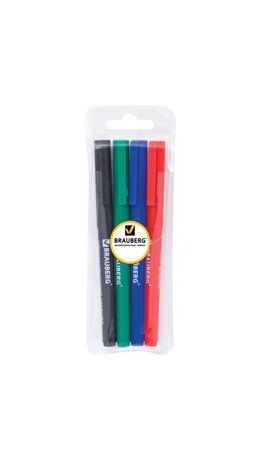 Маркеры перманентные (нестираемые) BRAUBERG "CLASSICLine", набор 4 шт., наконеч.1 мм, (чер,син,кр,зел), 150295