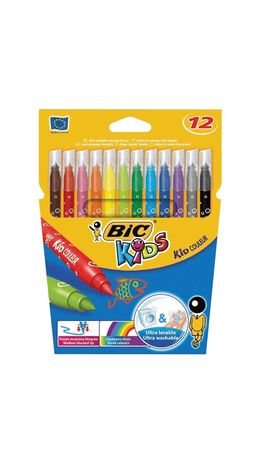 Фломастеры BIC "Kid Couleur", 12 цвета, суперсмываемые, вентилируемый колпачок, европодвес, 841798
