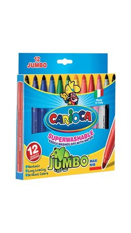 Фломастеры утолщенные CARIOCA "Jumbo", 12 цветов, суперсмываемые, вентилируемый колпачок, картонная упаковка, 40569