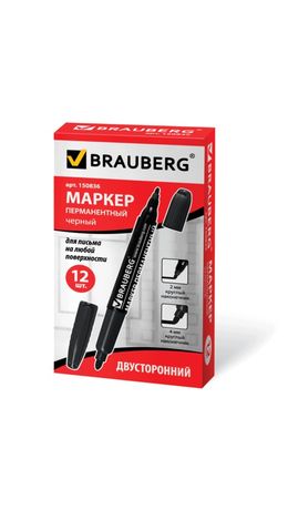 Маркер перманентный (нестираемый) BRAUBERG двусторонний, круглый наконечник 2-4 мм, черный, 150836
