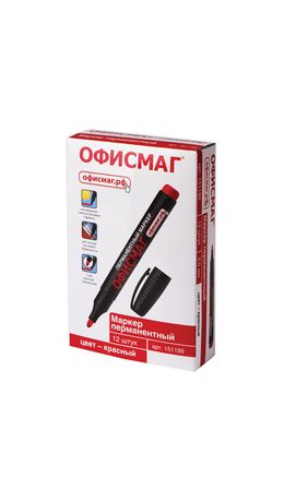Маркер перманентный (нестираемый) ОФИСМАГ, с клипом, круглый наконечник 3 мм, красный, 151199