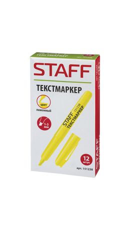 Текстмаркер STAFF, эргономичный корпус, скошенный наконечник 1-3 мм, лимонный, 151238