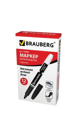 Маркер для доски BRAUBERG с клипом, эргономичный корпус, круглый наконечник 4 мм, черный, 150846