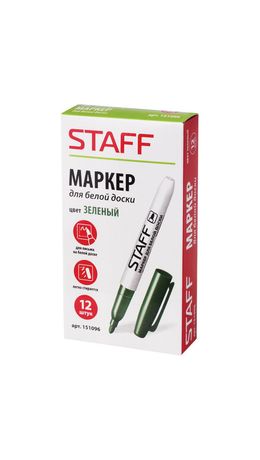 Маркер для доски STAFF, тонкий корпус, круглый наконечник 2,5 мм, зелёный, 151096