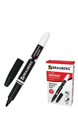 Маркер для доски BRAUBERG с клипом, эргономичный корпус, круглый наконечник 4 мм, черный, 150846