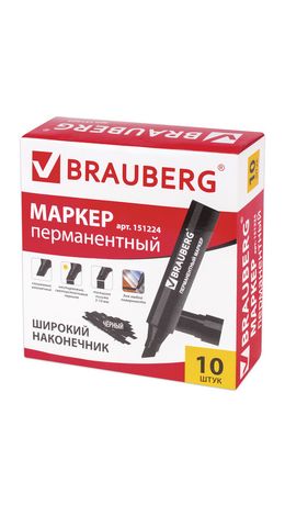 Маркер перманентный BRAUBERG "JUMBO", широкая линия письма, скошенный наконечник 3-10 мм, черный, 151224