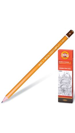 Карандаш чернографитный KOH-I-NOOR 1500, 1 шт., B, без резинки, корпус желтый, заточенный, 150000B01170RU
