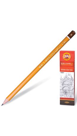 Карандаш чернографитный KOH-I-NOOR 1500, 1 шт., H, без резинки, корпус желтый, заточенный, 150000H01170RU