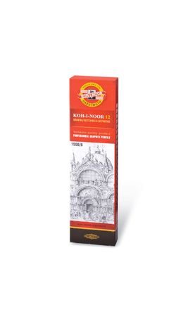 Карандаш чернографитный KOH-I-NOOR 1500, 1 шт., B, без резинки, корпус желтый, заточенный, 150000B01170RU