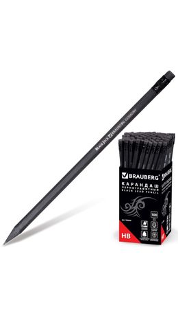 Карандаш чернографитный BRAUBERG "Black Jack", 1 шт., НВ, черное дерево, черный, с резинкой, заточенный, 180609