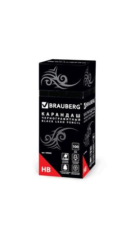 Карандаш чернографитный BRAUBERG "Black Jack", 1 шт., НВ, черное дерево, черный, с резинкой, заточенный, 180609