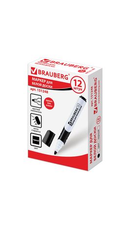 Маркер для доски BRAUBERG "SOFT", резиновая вставка, круглый наконечник 5 мм, черный, 151248