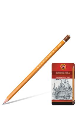 Карандаши чернографитные KOH-I-NOOR "Art", набор 12 шт., 8В-2H, без резинки, металлическая коробка, 1502012008PL