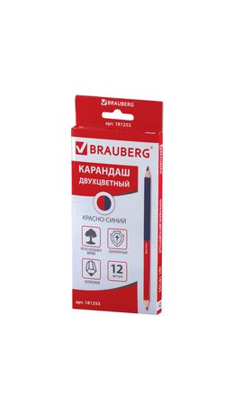 Карандаш двухцветный красно-синий, BRAUBERG, заточенный, грифель 2,9 мм, 181253
