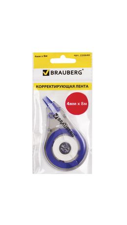 Корректирующая лента BRAUBERG, 4 мм х 8 м, в упаковке с европодвесом, 220640