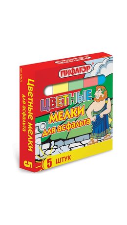 Мел цветной ПИФАГОР, набор 5 шт., для рисования на асфальте, квадратный, 221170