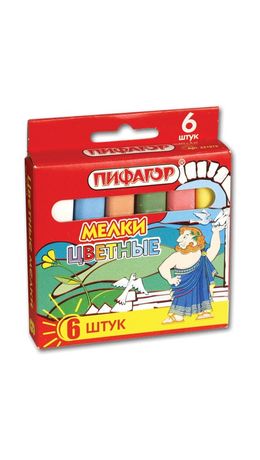 Мел цветной ПИФАГОР, набор 6 шт., квадратный, 221979