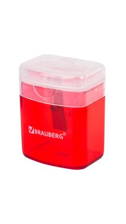 Точилка BRAUBERG "OfficeBox", с контейнером и крышкой, прямоугольная, в упаковке с подвесом, ассорти, 222494