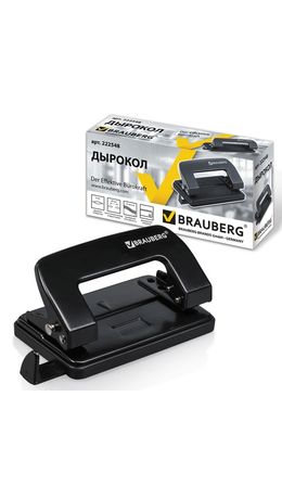 Дырокол BRAUBERG "Nero", металлический, на 10 листов, черный, 222548