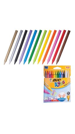 Мелки пластиковые BIC "Plastidecor", 12 цветов, ультрапрочные, круглые, картонная упаковка, подвес, 945764