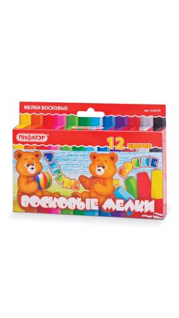 Восковые мелки утолщенные ПИФАГОР, 12 цветов, на масляной основе, яркие цвета, 222970