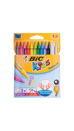 Мелки пластиковые BIC "Plastidecor", 12 цветов, ультрапрочные, круглые, картонная упаковка, подвес, 945764