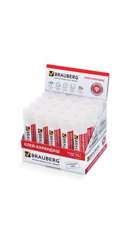 Клей-карандаш BRAUBERG "Crystal", прозрачный, 15 г, 224337