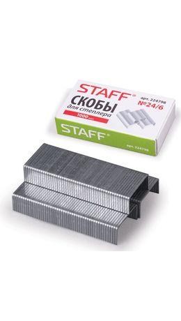 Скобы для степлера STAFF, №24/6, 1000 штук, Россия, 224798